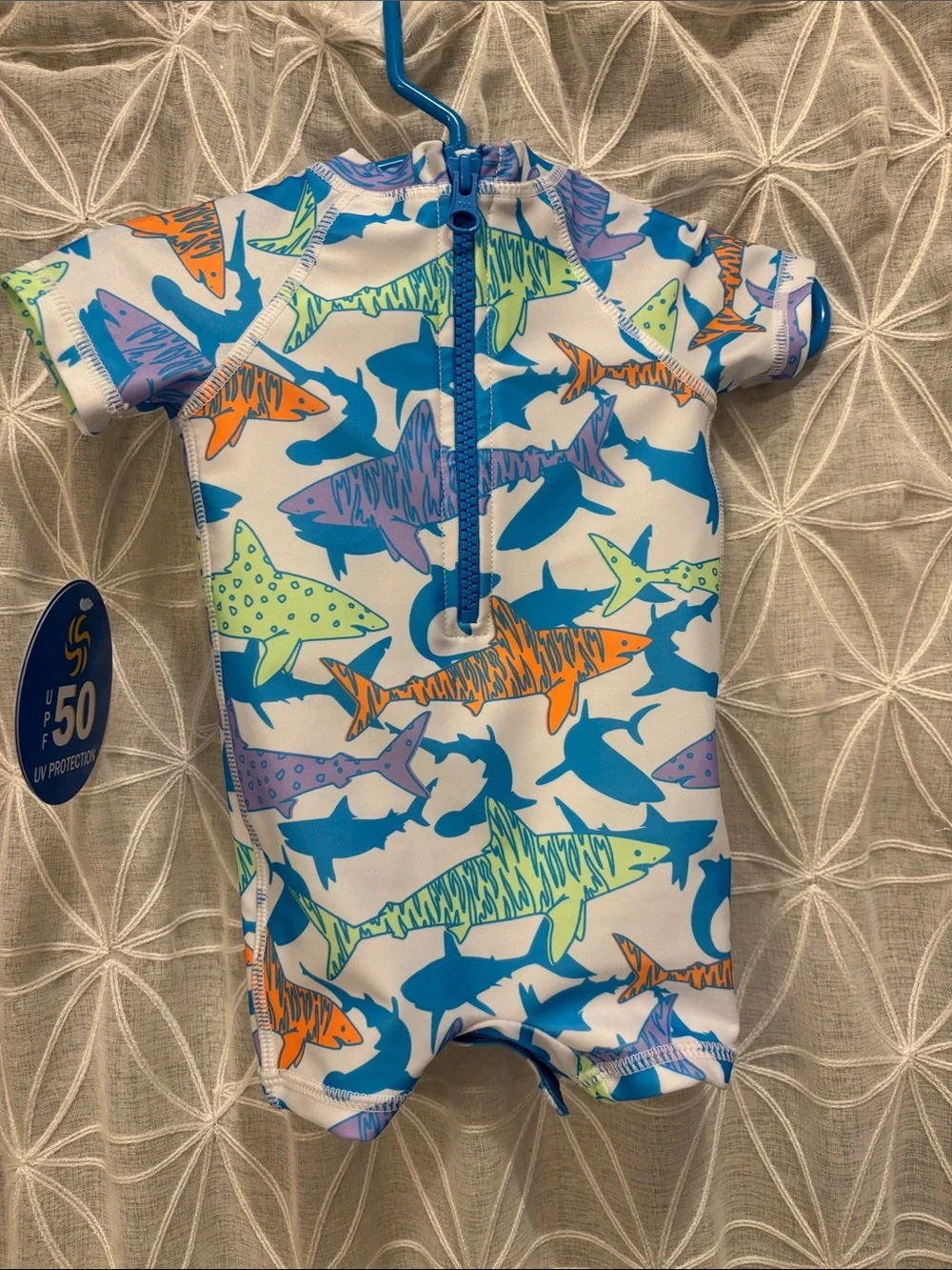 Sol Borne Baby Rashguard Romper with Colorful Shark Print